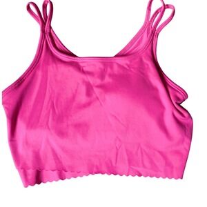 Danskin Scallop Crop Tank Top Luminous Pink Wicking 4-Way‎ Stretch Size S NWT